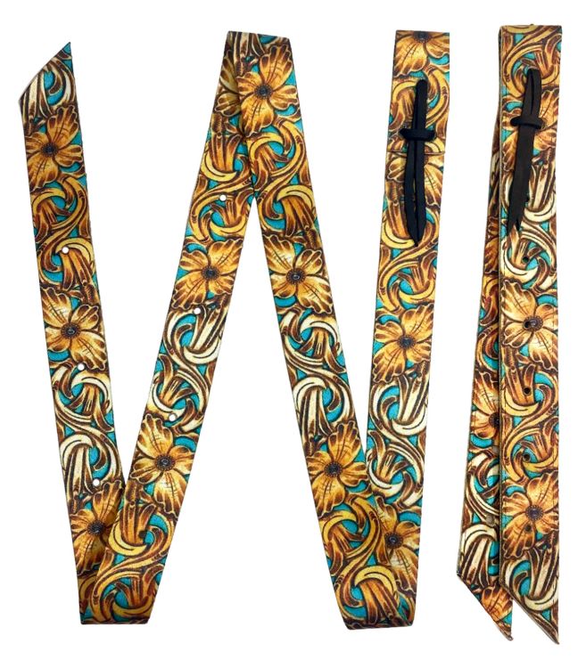 Showman Teal and Dogwood Printed Off Billet and Tie Strap Set
