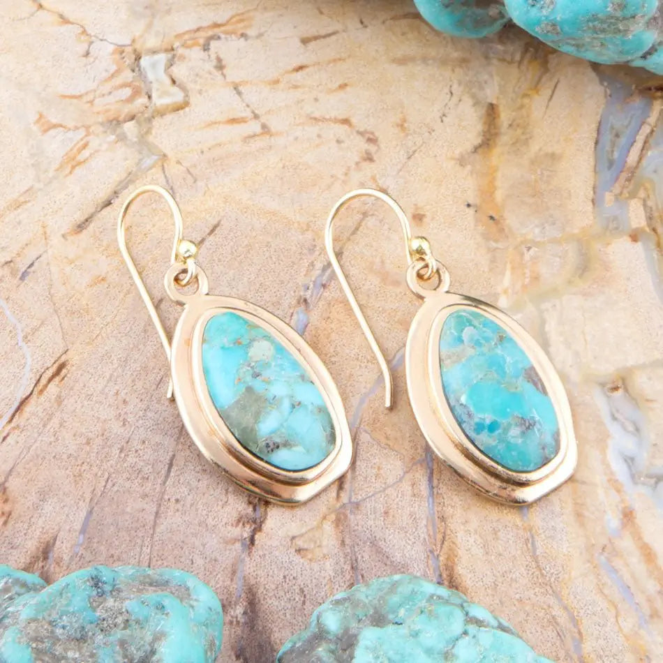 Genuine Blue Turquoise Golden Drop Earrings | Giftware - Jewellery | Saddleworld Ipswich