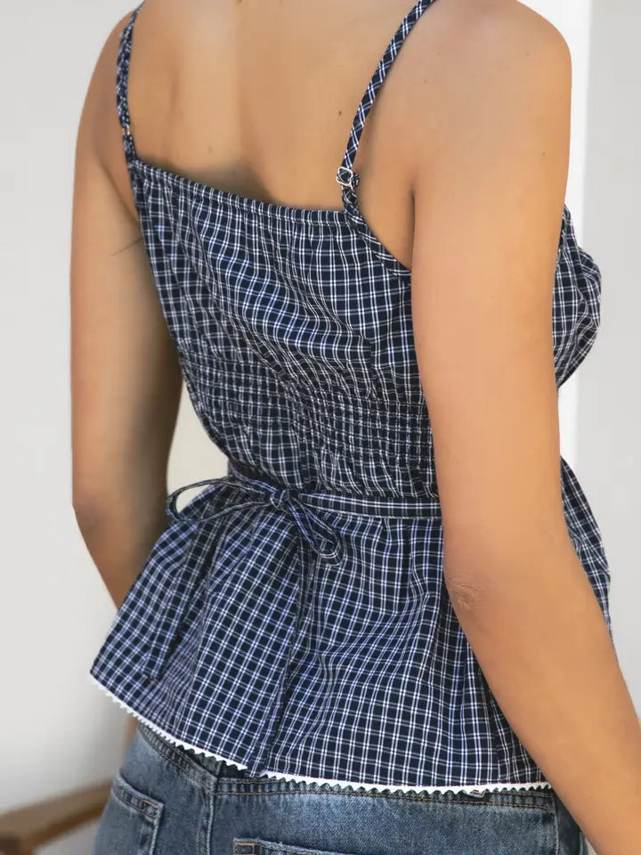 Hadley Plaid Check Poplin V Neck Tank Top