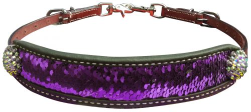 Showman Medium Leather Wither Strap with Purple and SIlver Sequins Inlay