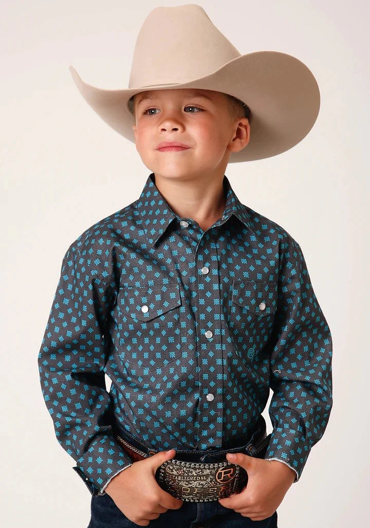 Roper Bys Amarillo Collection LS Shirt Print Grey - EOFY Sale