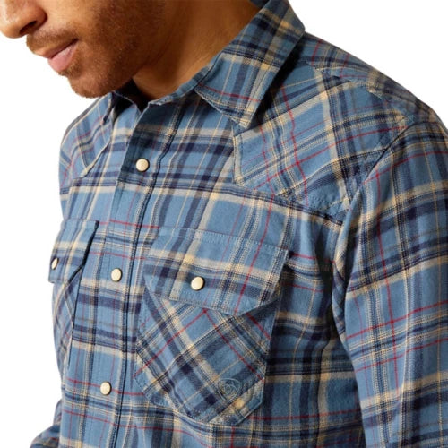 ARIAT Men's Penley Long Sleeve Shirt - Casual Woven Button-Down With Poplin Fabric, Blue