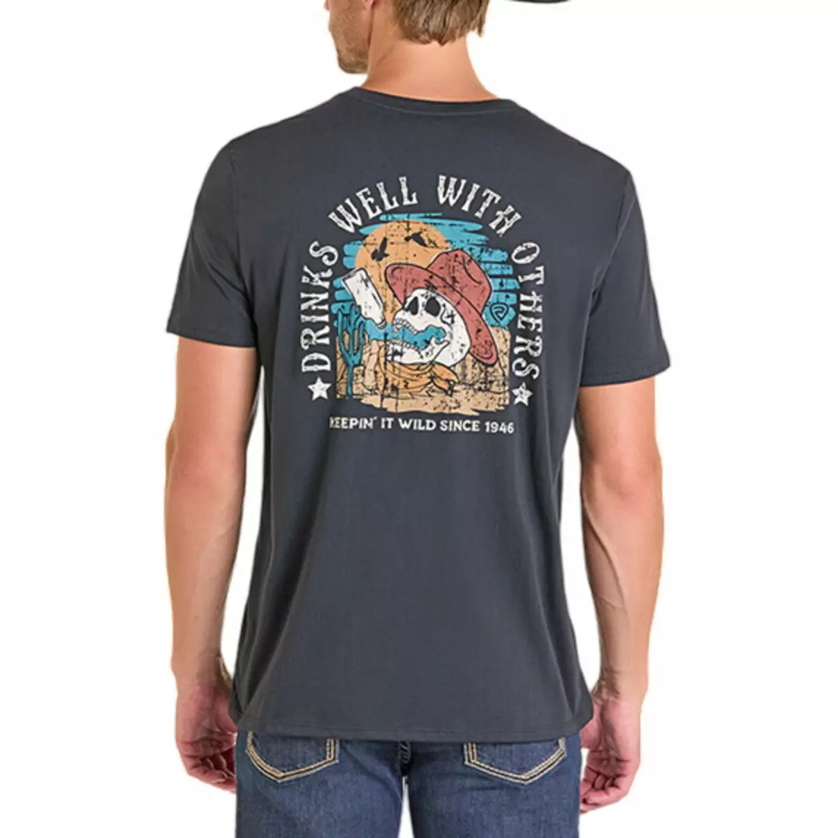 Rock and Roll Denim Skull Graphic T Shirt