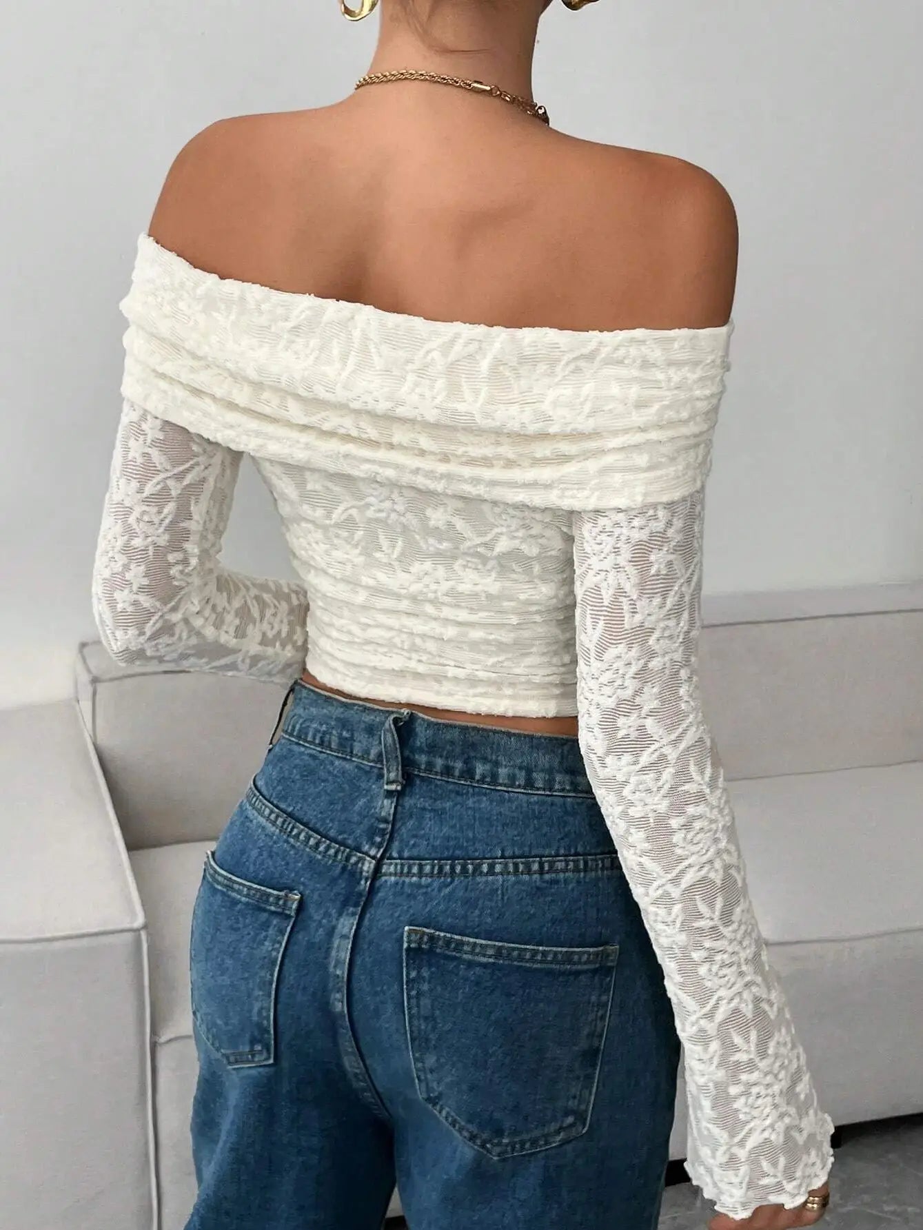 Off Shoulder Long Sleeve Bodycon Top