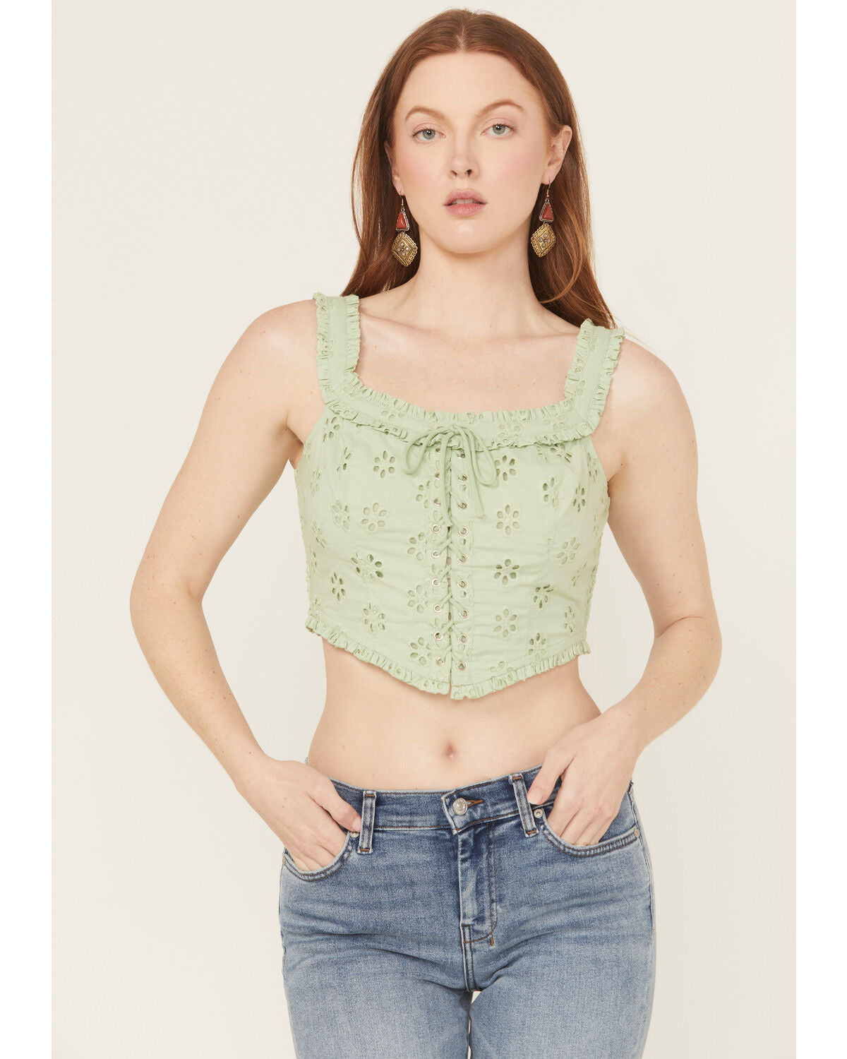 Rock and Roll Denim Wmns Sleeveless Eyelet Corset Top