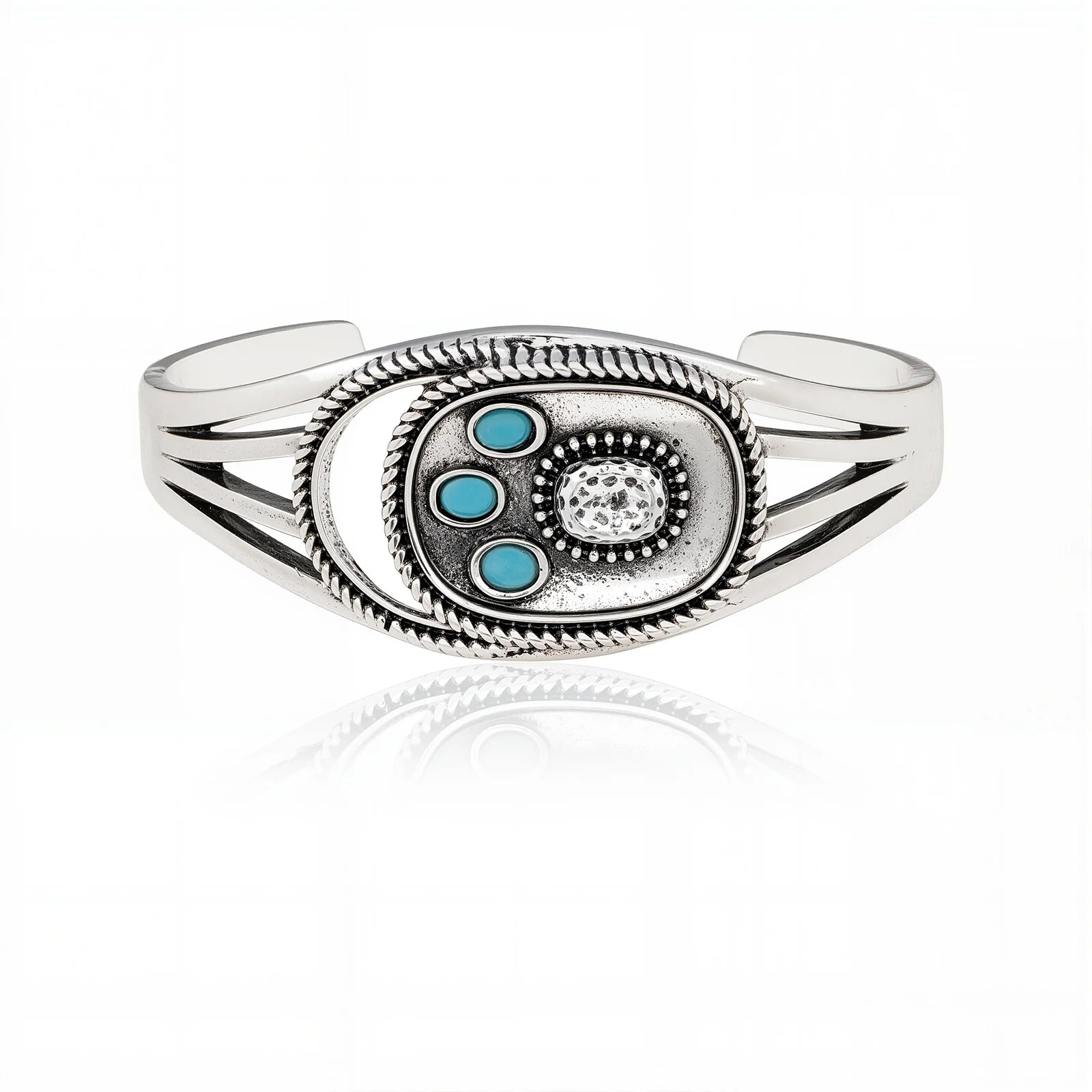 Rustic Couture Antique Silver Turquoise Stone Small Cuff Bracelet