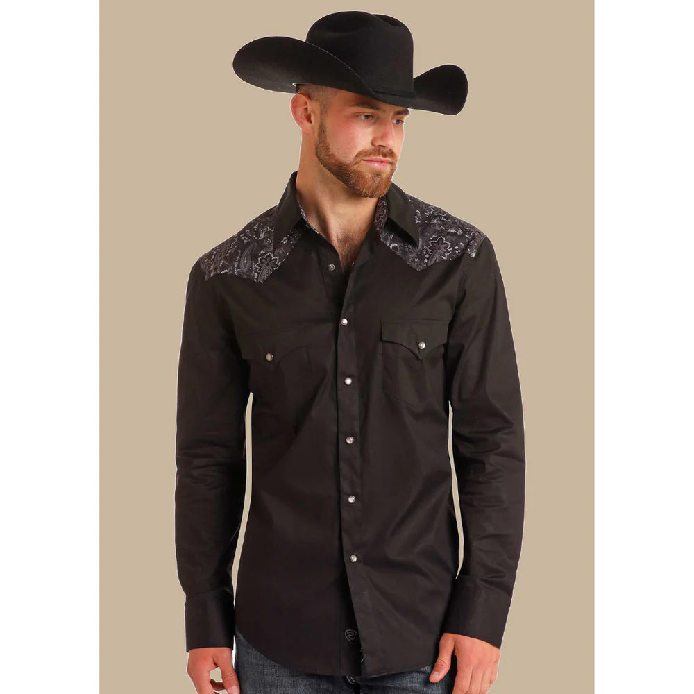 Panhandle Slim Fit Paisley Yoke Long Sleeve Snap Shirt
