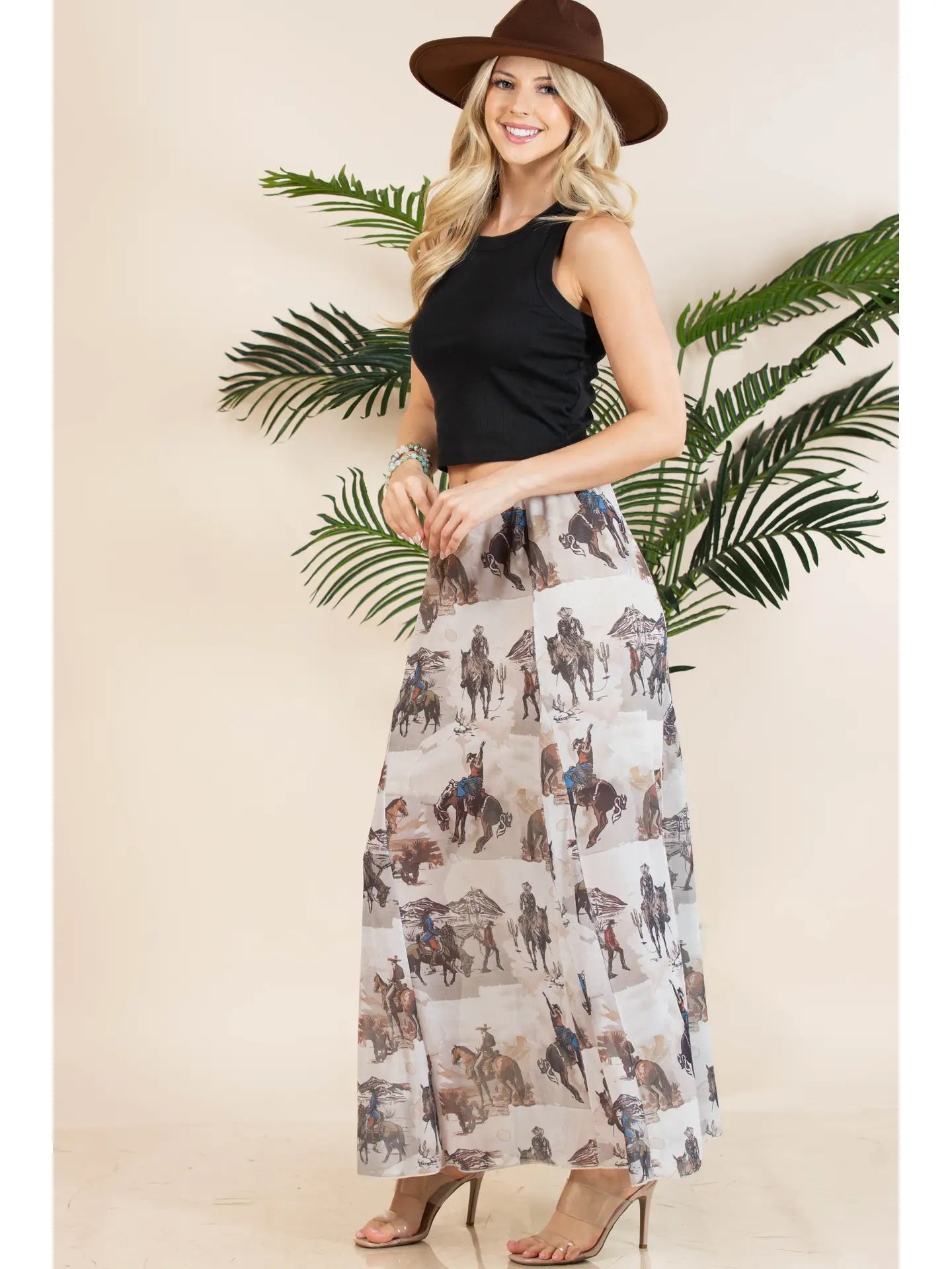 Tania Cowboy Print Lined Full Mesh Skirt