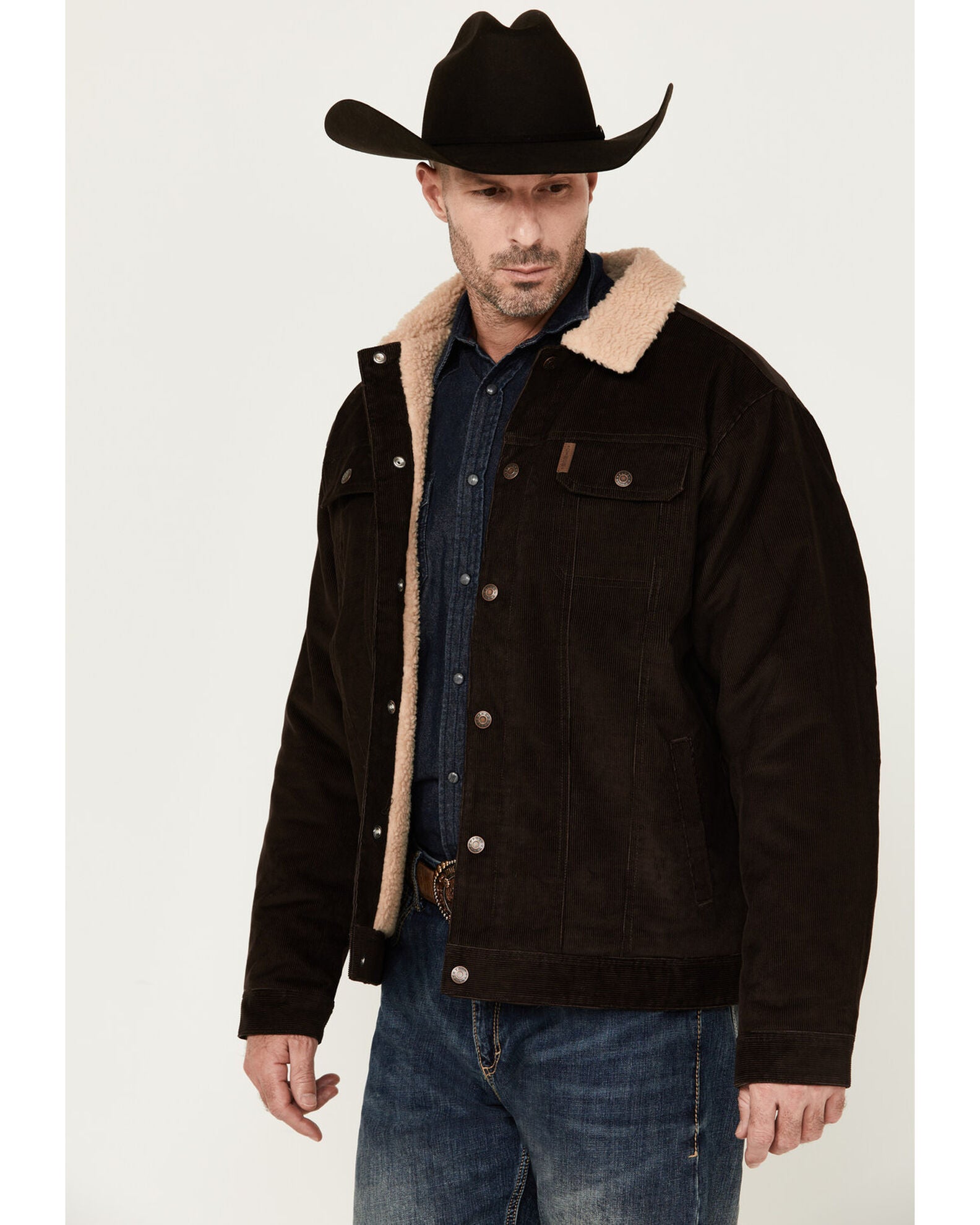 Cinch Mens Cord Sherpa Lined Snap Heavy Jacket