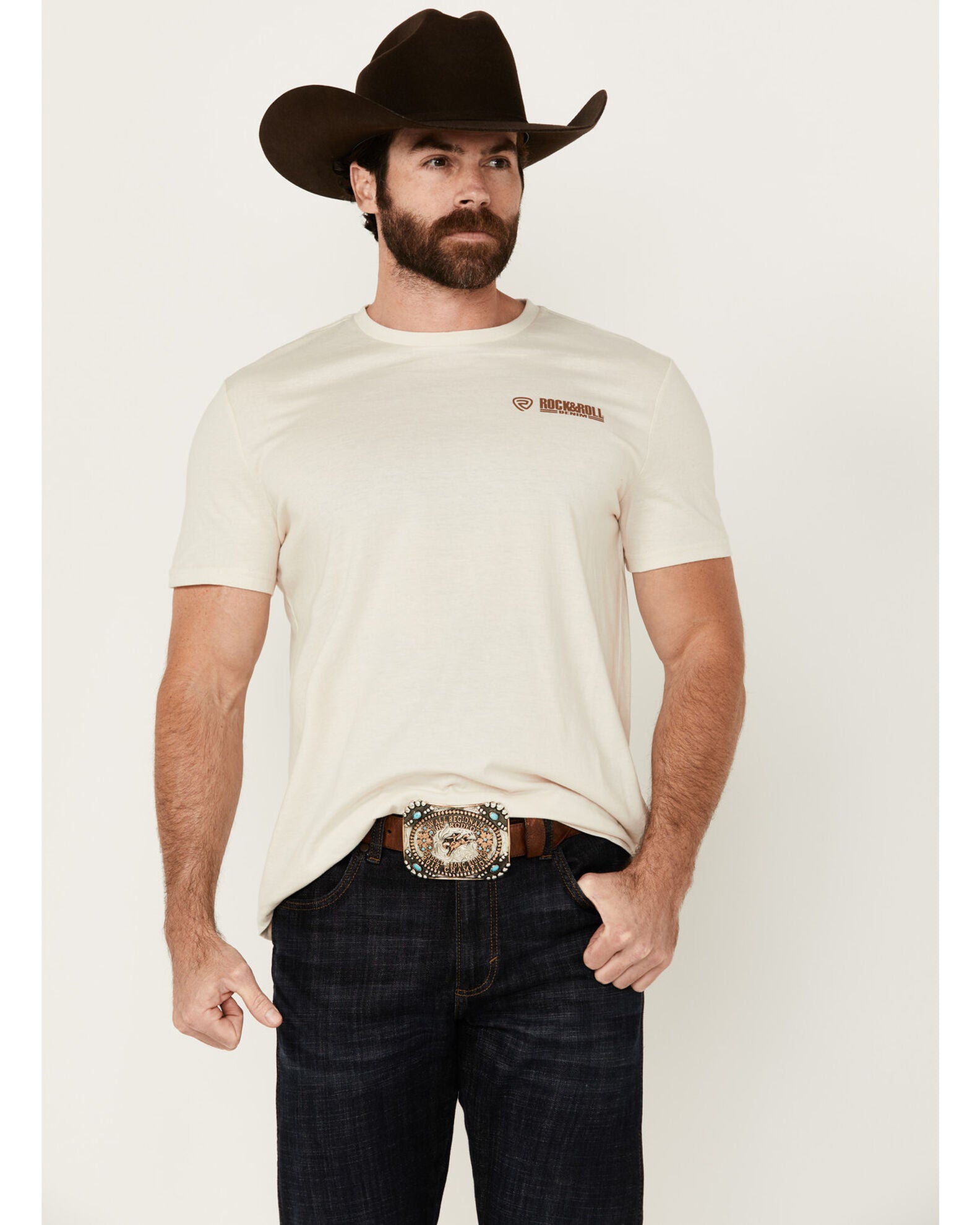 Rock and Roll Southwestern Circle Logo Short Sleeve Graphic T Shirt - Black Friday Sale