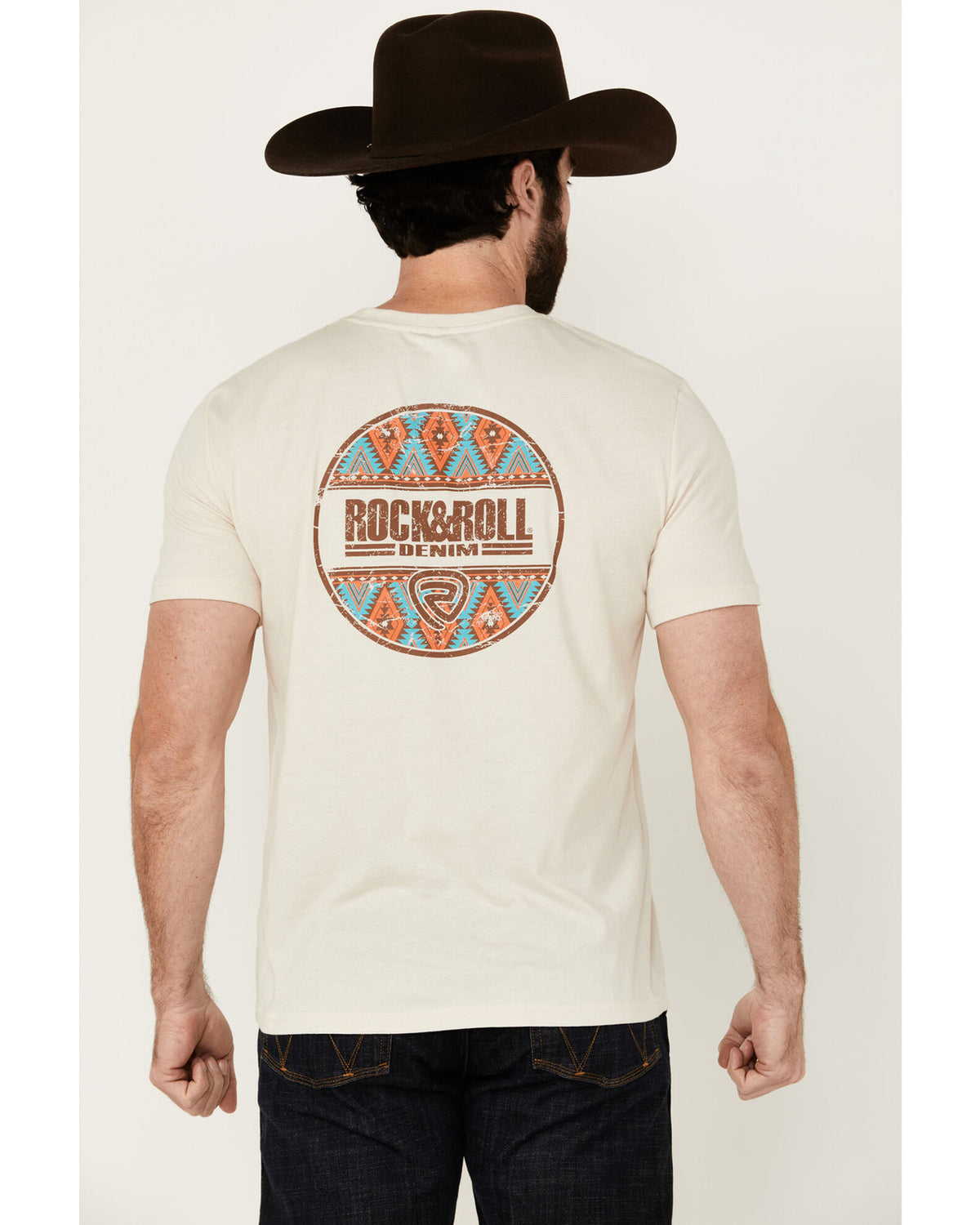 Rock and Roll Southwestern Circle Logo Short Sleeve Graphic T Shirt - Black Friday Sale