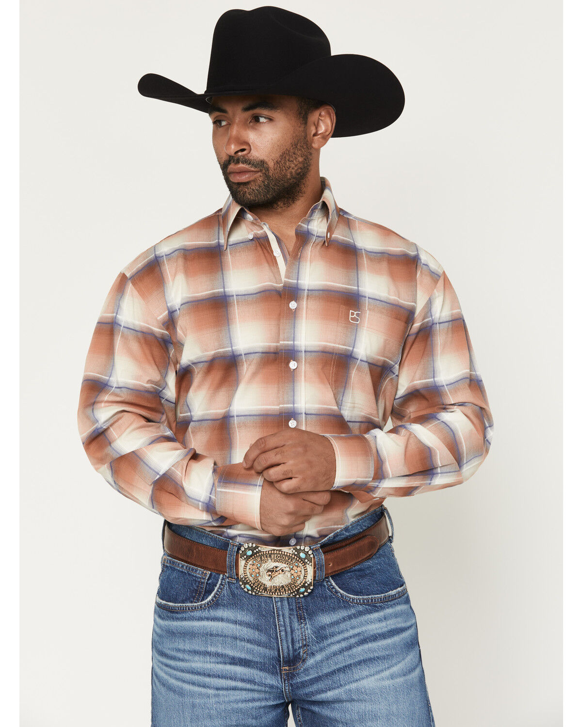 Panhandle Slim Mens Plaid Print Long Sleeve Button Down Western Shirt