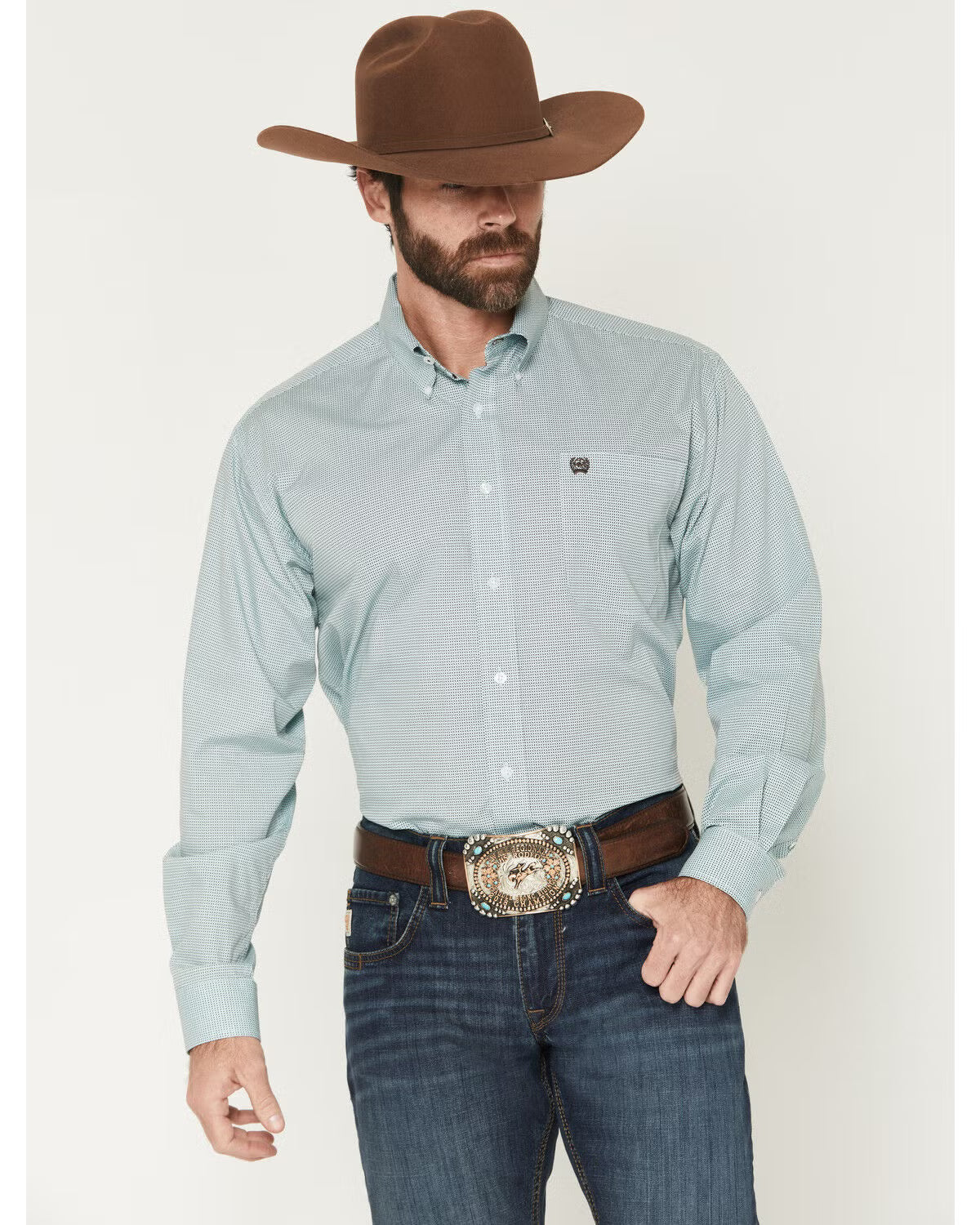 Cinch Mens Micro Geo Print Long Sleeve Button Down Shirt