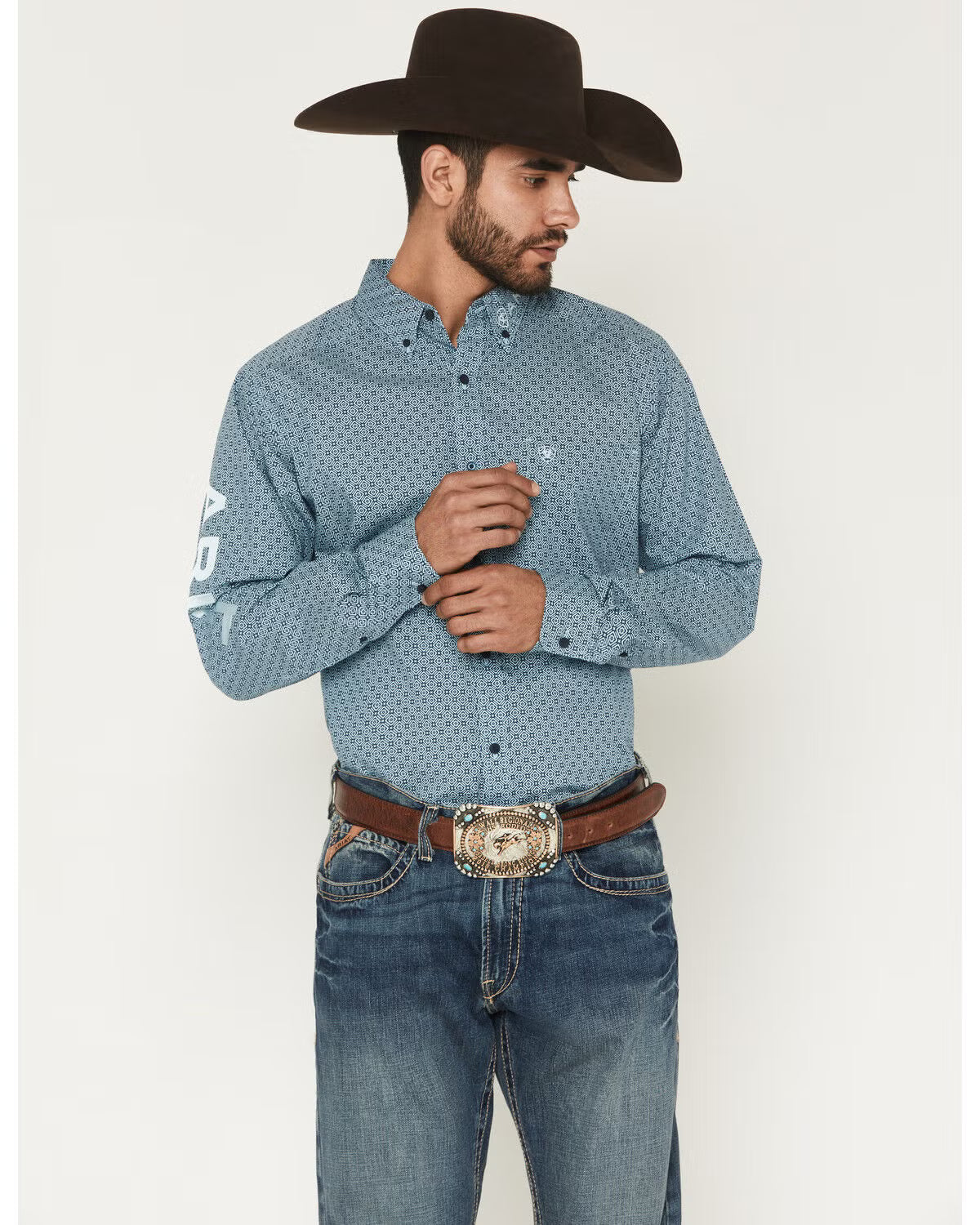Ariat Mns Team Jansen Fitted LS Shirt Navy/Light Blue