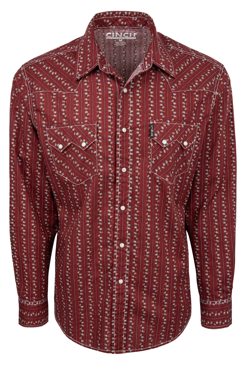 Cinch Mens Modern Fit Burgundy Long Sleeve Shirt