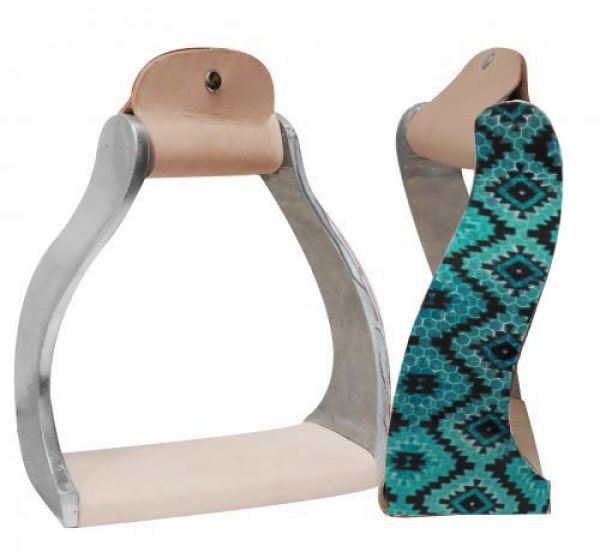 Showman Lightweight Twisted Angled Aluminium Stirrups with Shimmering Teal Navajo Print