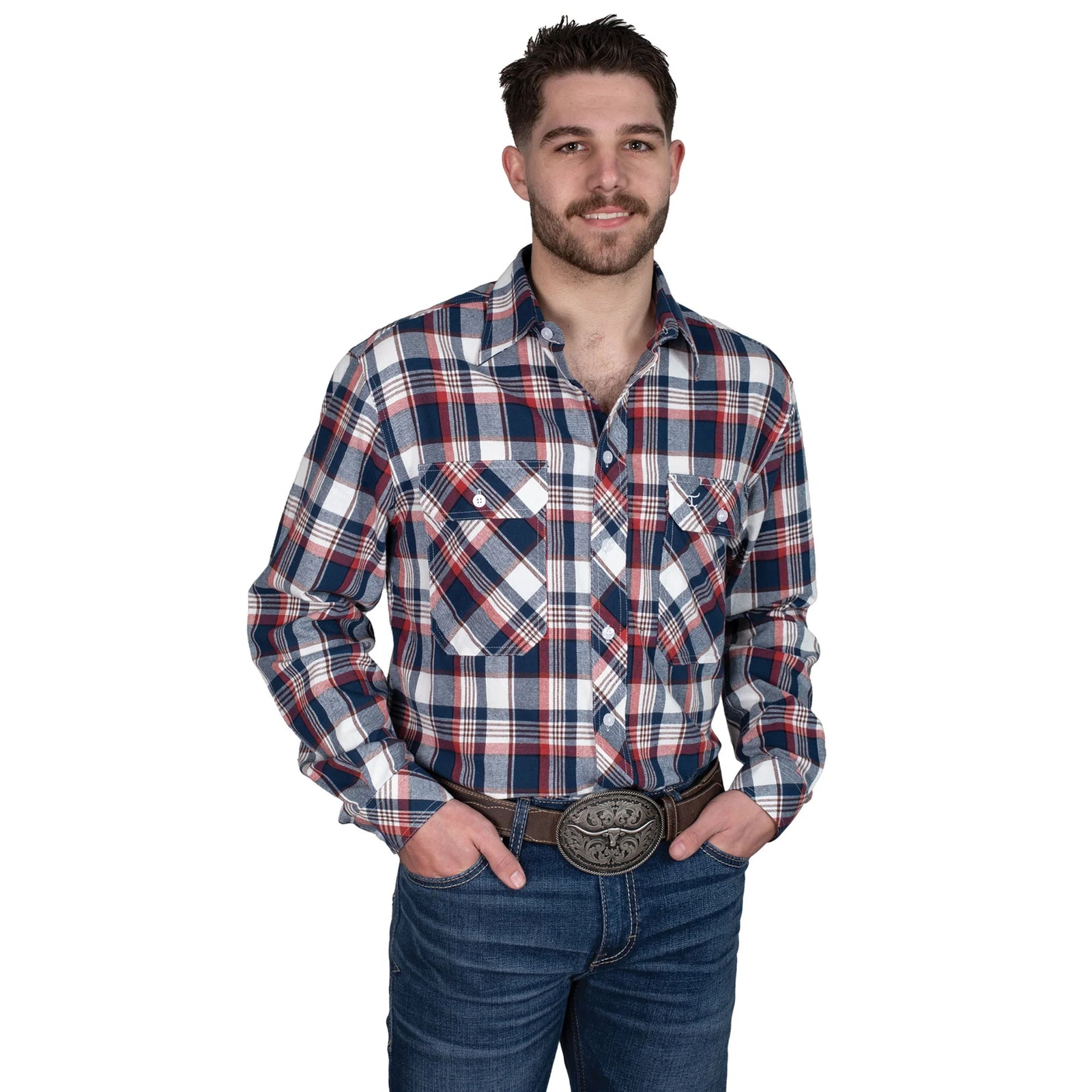 Just Country Mns Evan Workshirt Flannel Navy/Red/White