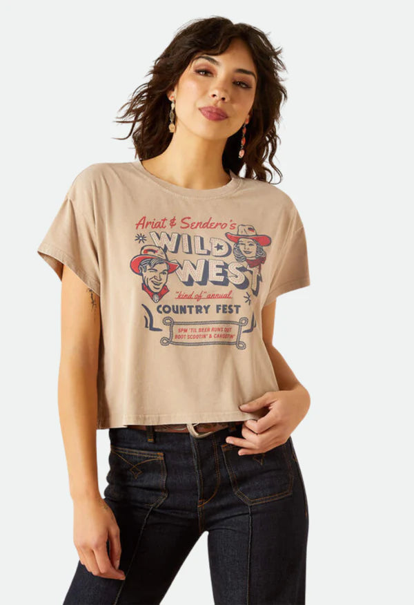 Ariat Wms Sendero X Ariat Wild West Country Fest SS Tee Savannah Tan Mineral Wash