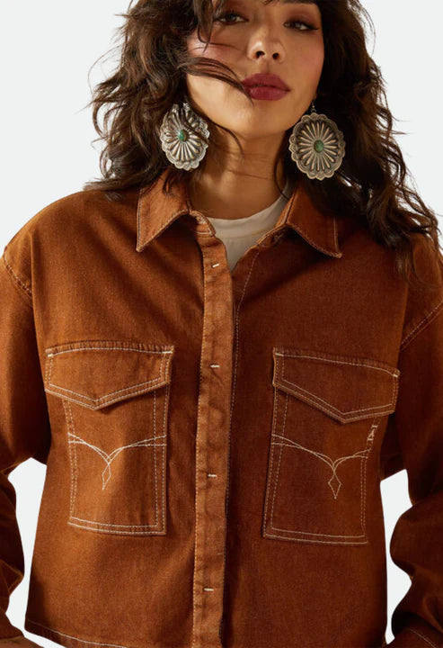 Ariat Wms Boxy Cropped Denim Jacket Pecan Brown