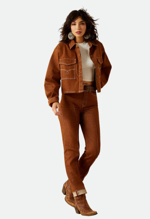 Ariat Wms Boxy Cropped Denim Jacket Pecan Brown