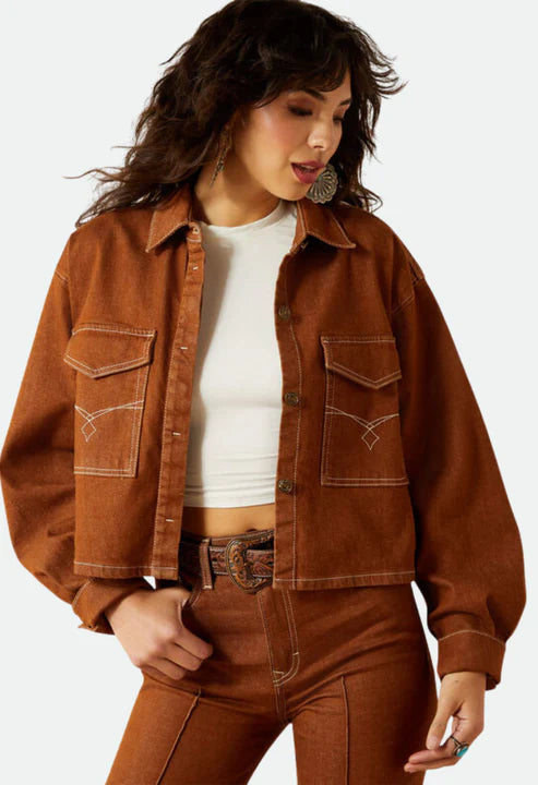 Ariat Wms Boxy Cropped Denim Jacket Pecan Brown