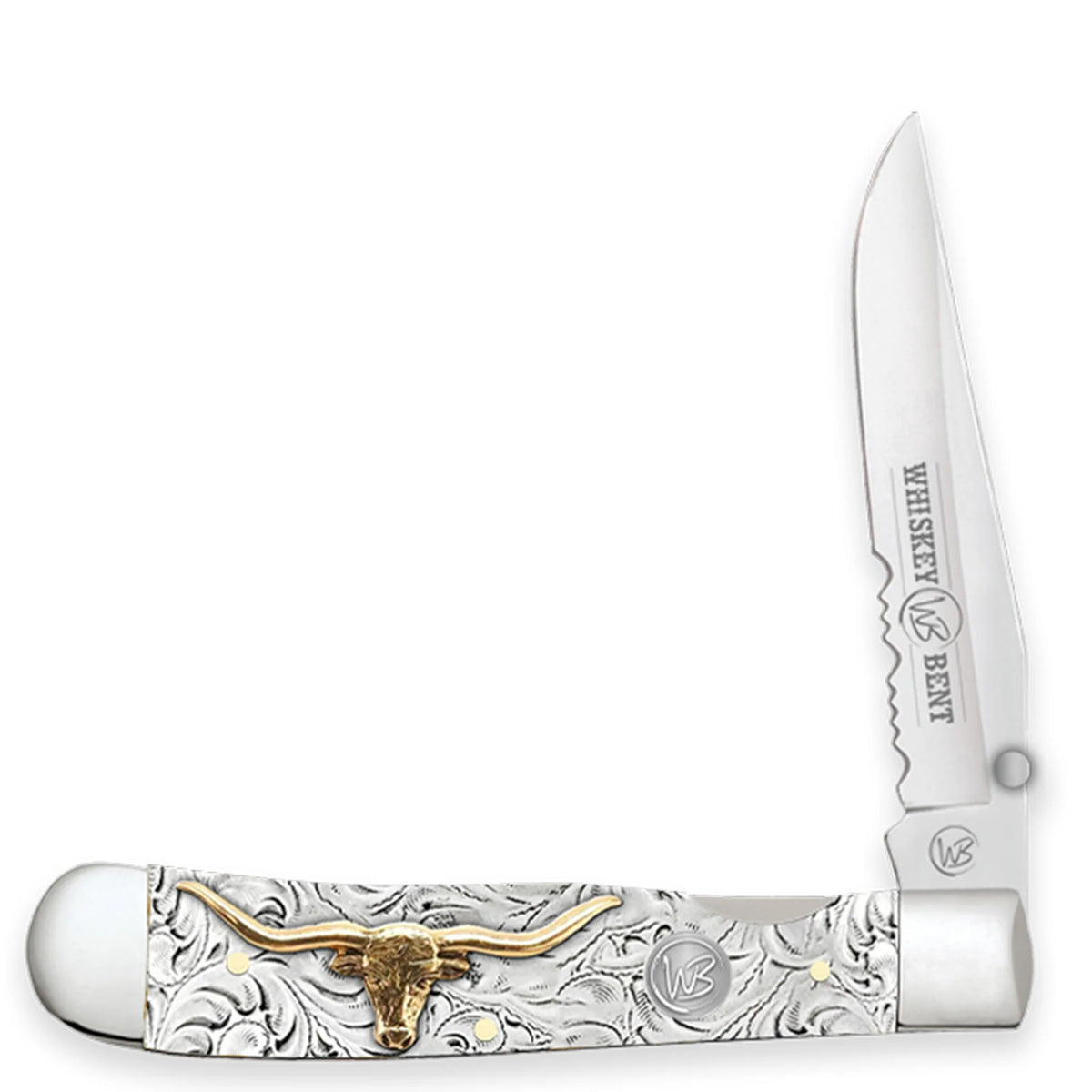 Whiskey Bent Trapper Pocket Knife Single Locking Blade with Clip 50/50 Serrated Toro