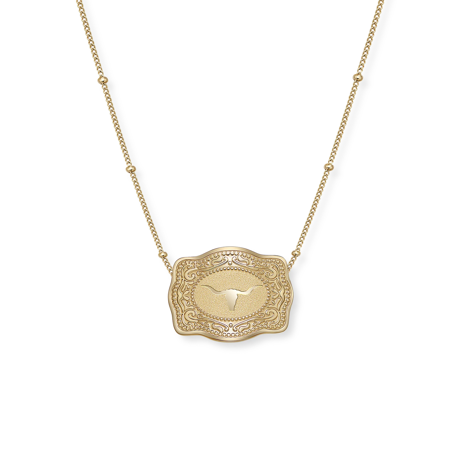 Spur West Mini Belt Buckle Necklace - Beaded Chain 16in 2in Extender