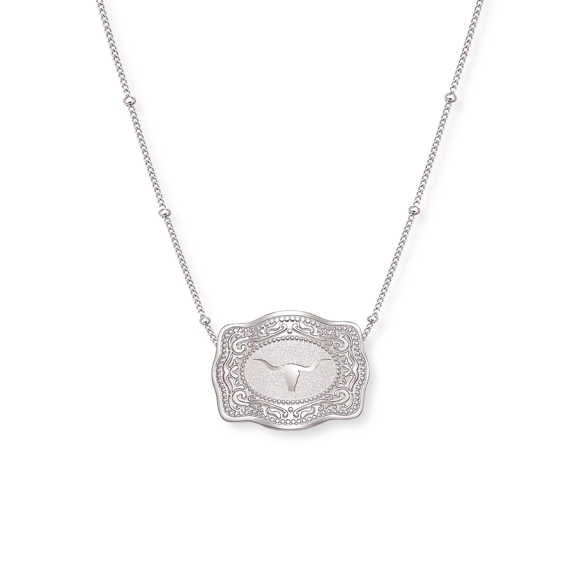 Spur West Mini Belt Buckle Necklace - Beaded Chain 16in 2in Extender