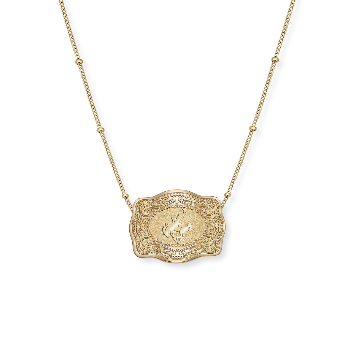 Spur West Mini Belt Buckle Necklace - Beaded Chain 16in 2in Extender
