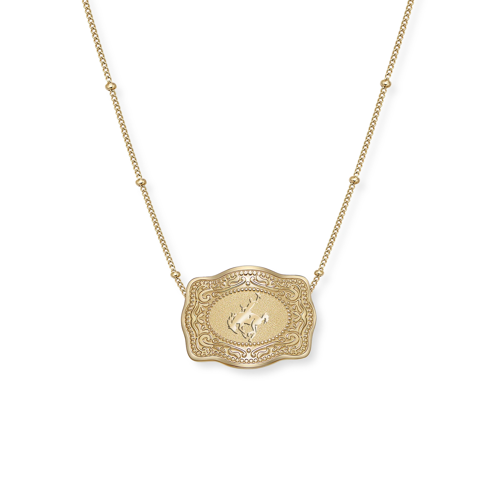 Spur West Mini Belt Buckle Necklace - Beaded Chain 16in 2in Extender
