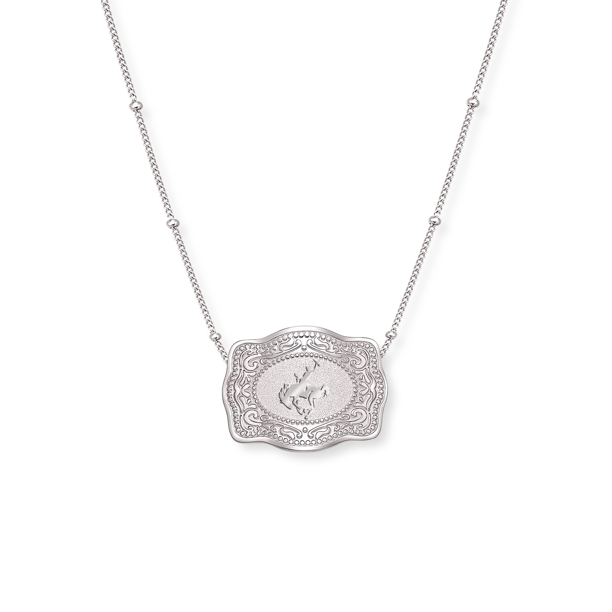Spur West Mini Belt Buckle Necklace - Beaded Chain 16in 2in Extender