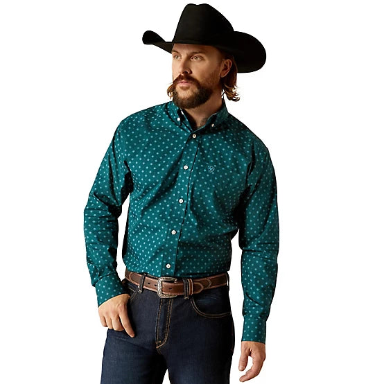 Ariat Mns Wrinkle Free Gunnar LS Shirt Deep Teal - Black Friday Sale