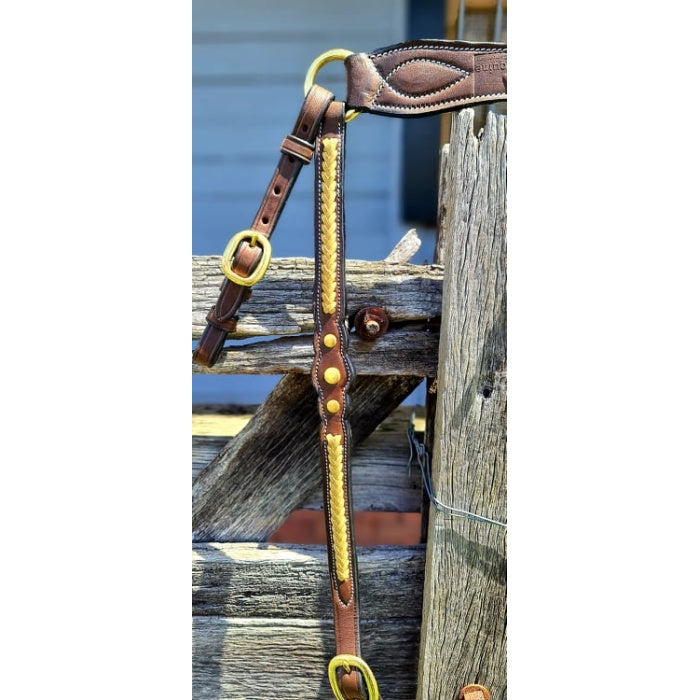 Toprail Show Breastplate with Gold Plait with 3 Studs