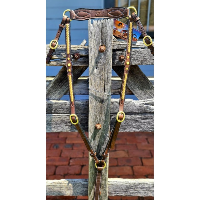 Toprail Show Breastplate with Gold Plait with 3 Studs