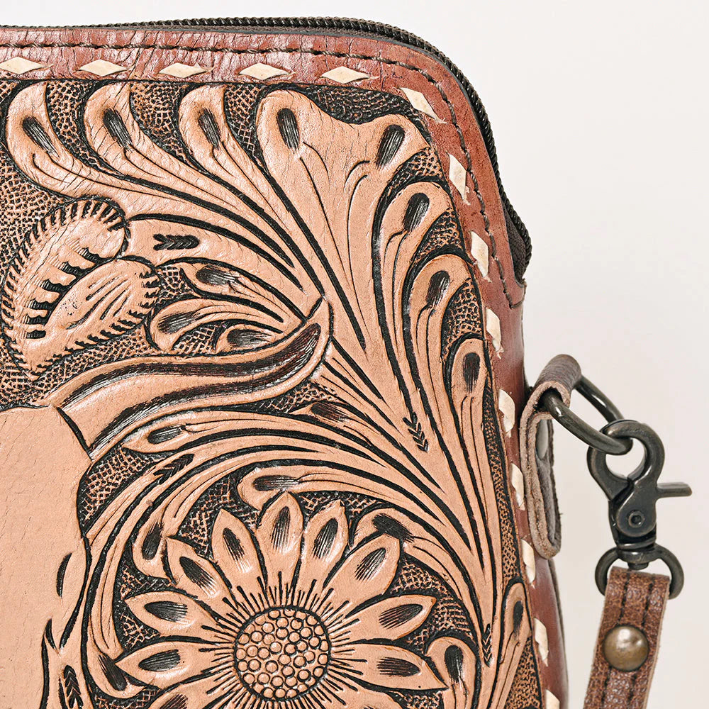 American Darling Western Tooled Leather Crossbody with Longhorn Design