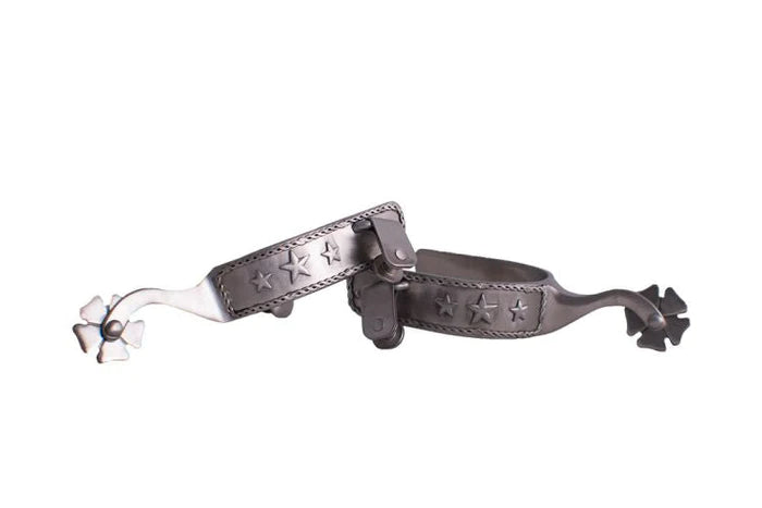 Showman Mens Size Stainless Steel Spur with Rope Border and Stars