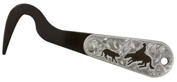 Showman Cutting Horse Brown Steel Silver Engraved Hoof Pick