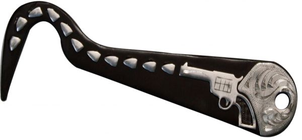 Showman 6in Brown Steel Hoof Pick with Silver Gun and Silver Accents