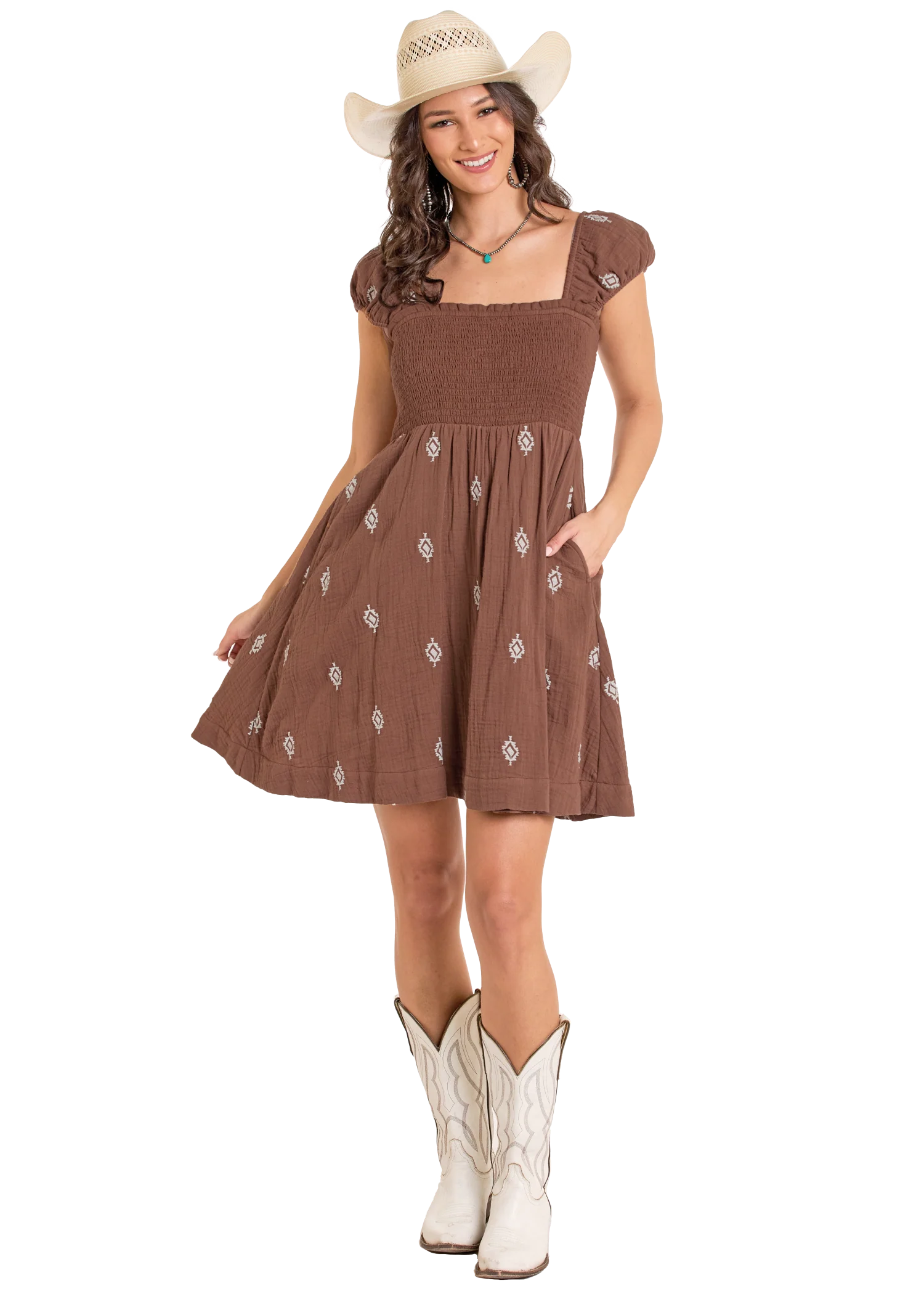 Rock and roll Denim Aztec Embroidered Mini Dress