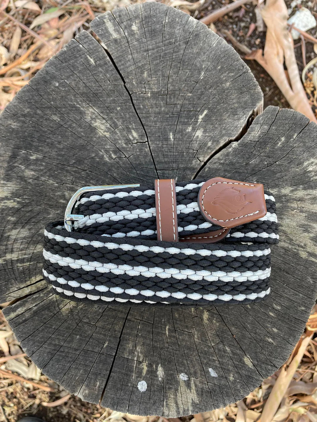 QJ Riding Wear Elasticised Belt Black/White