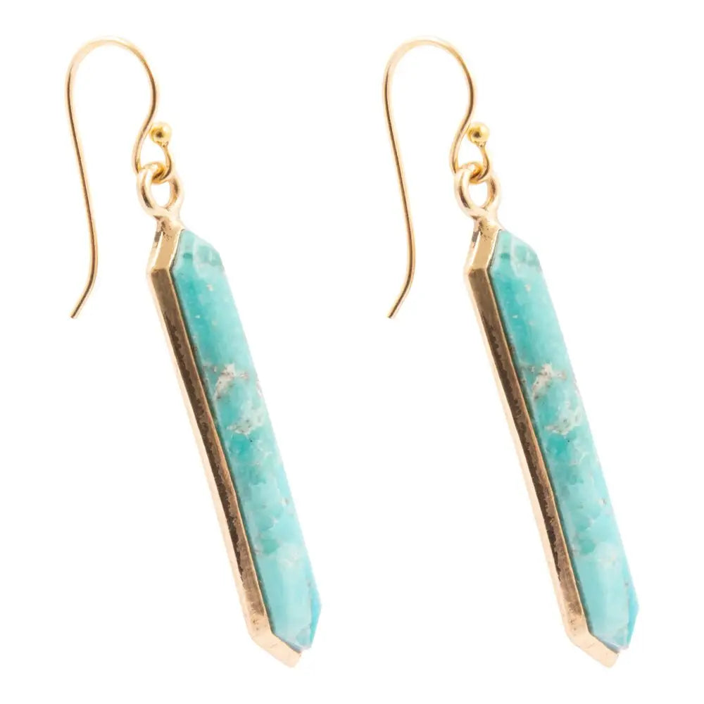 Linear Blue Turquoise Golden Drop Earrings