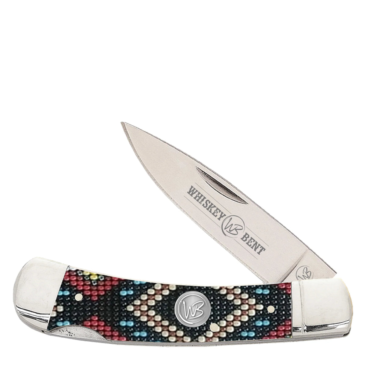 Whiskey Bent Trapper Pocket Knife Single Locking Blade - Diamond Bead