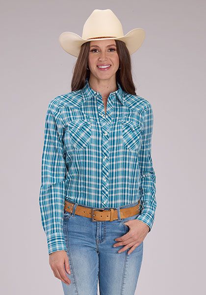 Roper Wms West Made Collection LS Shirt Plaid Blue