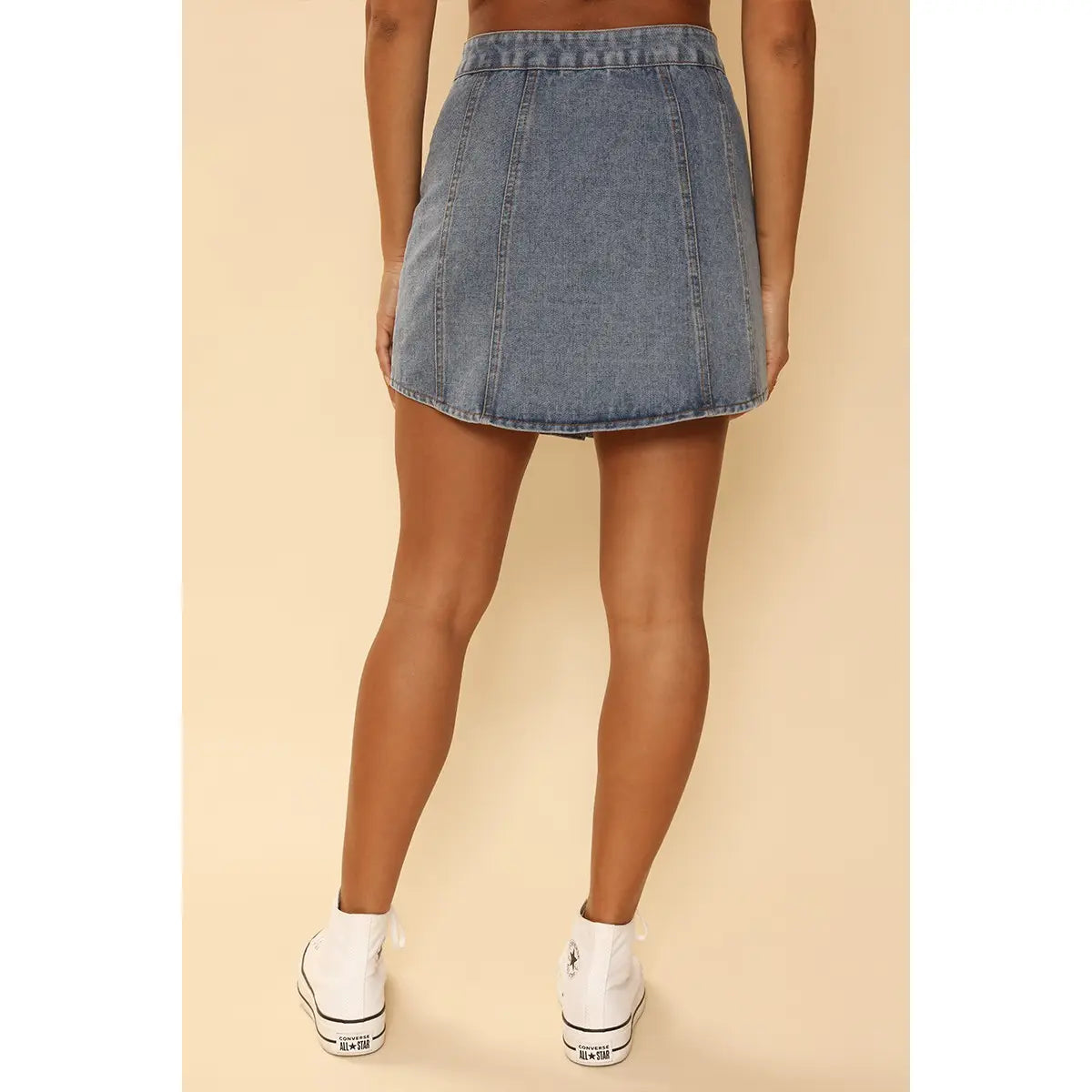 Rounded Hem Denim Skirt