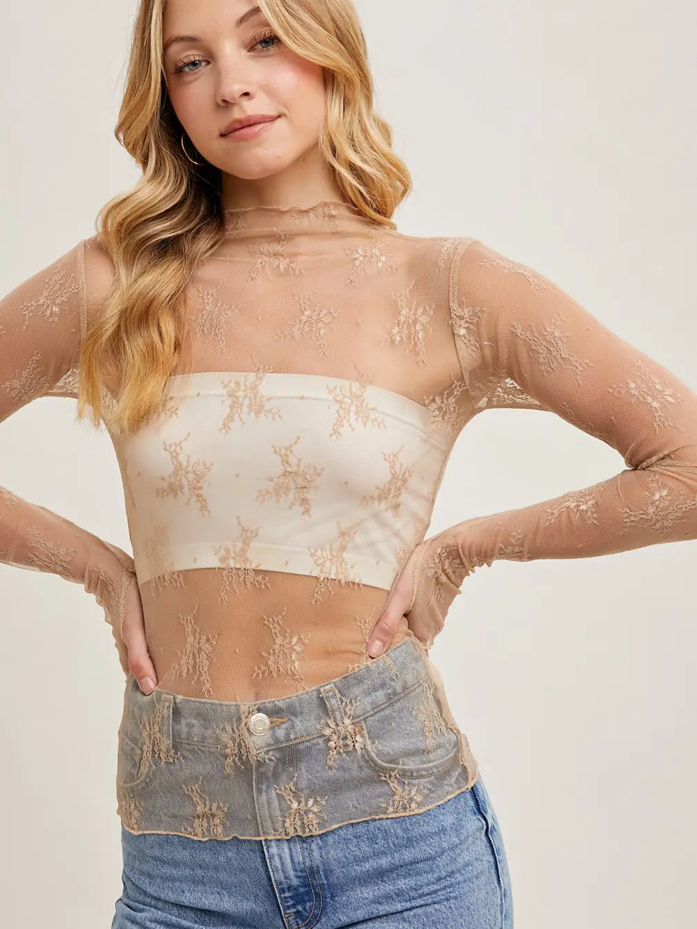 Floral Embroider Lace Mesh Layering Top