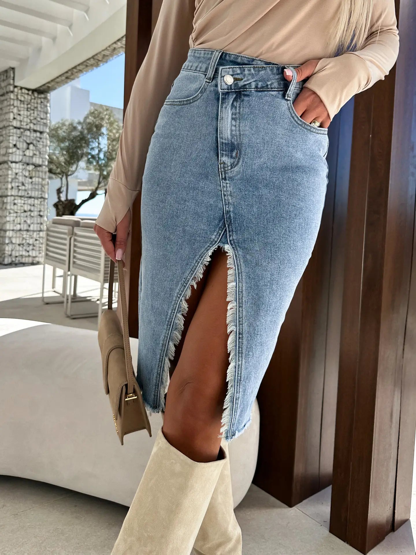 Missy Denim Split Skirt