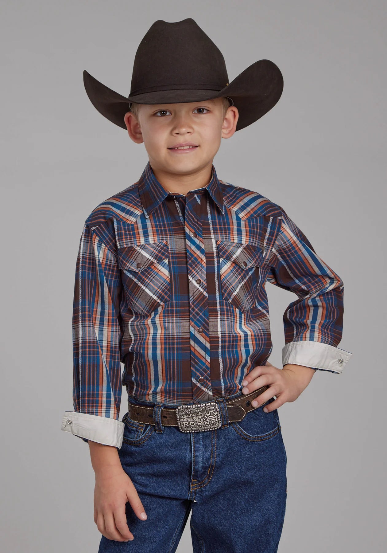 Roper Bys West Made Collection LS Shirt Plaid Brown - Summer Clearance