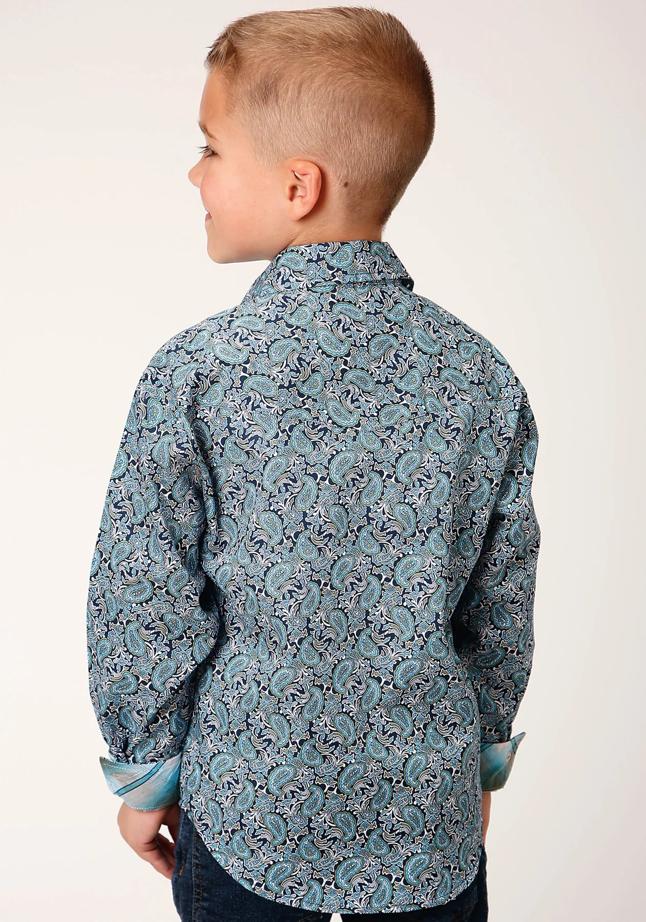 Roper Boys Amarillo Collection LS Shirt Print Blue - EOFY Sale