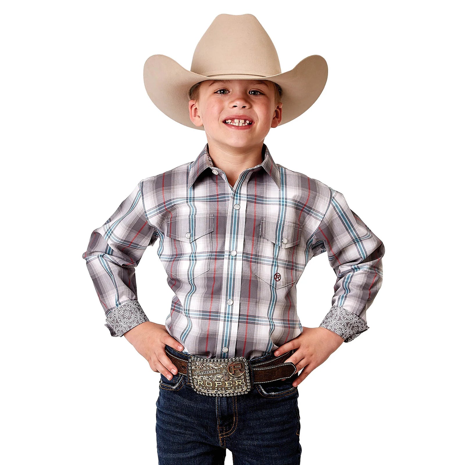 Roper Bys Amarillo Collection LS Shirt Plaid Grey