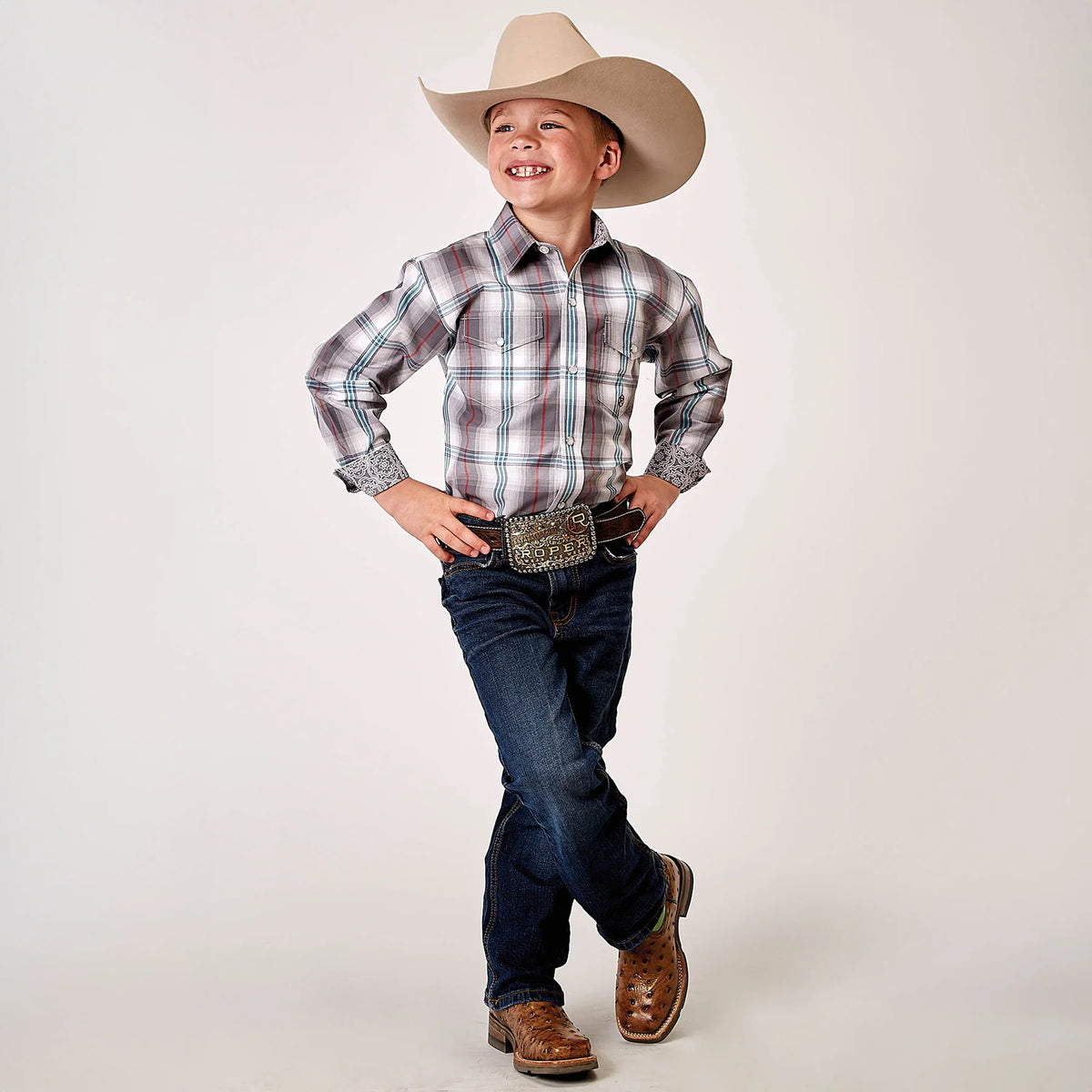 Roper Bys Amarillo Collection LS Shirt Plaid Grey